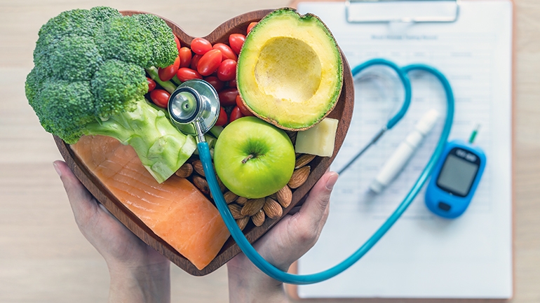healthy food with stethoscope